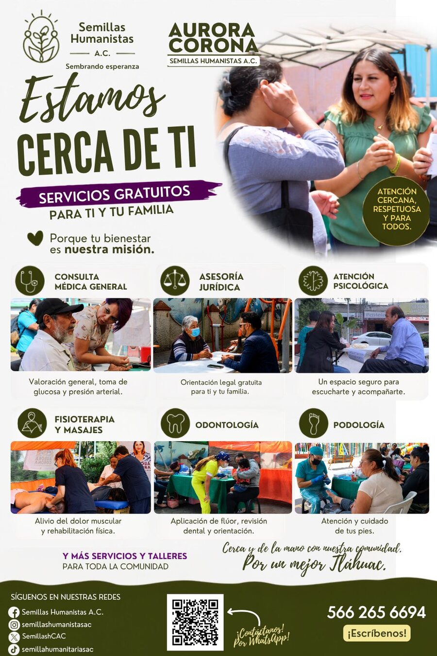 Cartel de servicios gratuitos de Semillas Humanistas A.C.